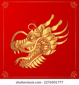 Traditional chinese dragon gold head. Zodiac sign. Sacred animal, a symbol of goodness and power. Asian, japanese mascot and tattoo or T-shirt vector illustration.