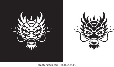 Traditional Chinese Dragon Head T-Shirt Design Illustration