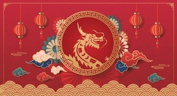 Traditional Chinese Dragon Illustration Vector New Year 2024