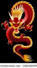 Traditional Chinese dragon  isolated on black background. Graphic vector