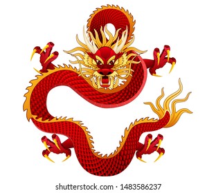 Traditional Chinese dragon  isolated on white background. Graphic vector