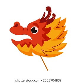 Traditional Chinese dragon puppet attached to stick flat color vector object. Celebrating Asian lunar New Year illustration on white