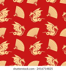 Traditional Chinese Dragon seamless pattern. Vector illustration