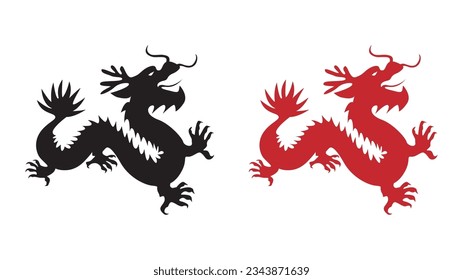 Traditional Chinese dragon, silhouette. Symbol for 2024 New Year. Vector illustration.