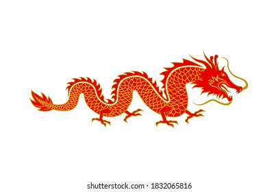 Traditional Chinese dragon symbol on white background. Vector illustration.