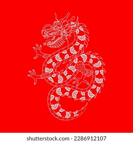 Traditional chinese dragon. Zodiac sign. Sacred animal, a symbol of goodness and power. Asian, japanese mascot and tattoo or T-shirt vector illustration.