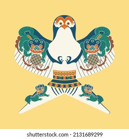 Traditional Chinese eagle shape paper kite pattern design. Isolated on yellow background.