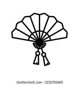 Traditional Chinese fan for decoration or fashion in summer day in black outline style