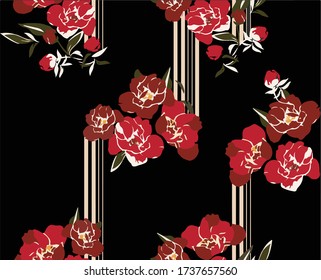 
traditional chinese floral motifs on black background