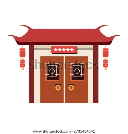 Traditional Chinese Gate with Red Lanterns. Front door house. Temple gate. House gate. China house. Asian house.