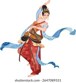 Traditional Chinese girls dancing and playing musical instruments