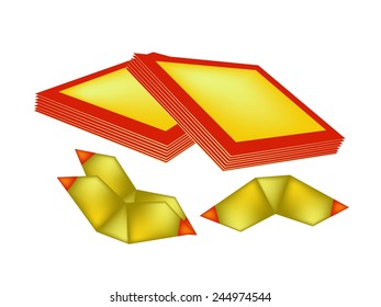 Traditional Chinese, Chinese Gold Paper and Joss Paper or Ghost Money for Chinese New Year Celebration and Special Occasions. 