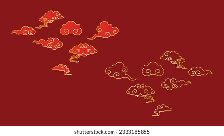 Traditional chinese golden clouds vector set. Auspicious chinese clouds symbols, decorative elements for cny, spring festival or lunar new year in Asia. Nature oriental pattern.