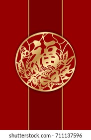 Traditional Chinese Greeting Card Template, With The Chinese Words 'Luck And Fortune'