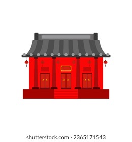 traditional chinese house flat design vector illustration. Cultural Oriental Architecture. China town house facade exterior design. Chinatown city structure,ethnic asian pavilion or temple