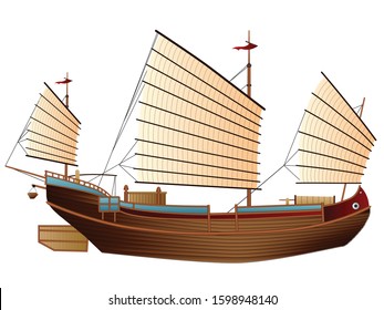 Traditional Chinese junk boat graphic vector