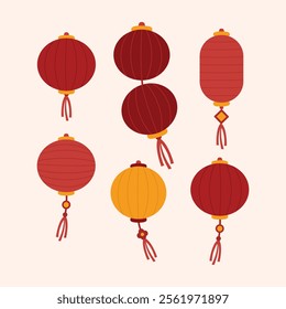 Traditional Chinese Lantern for Festival Celebration Vector Illustration Set