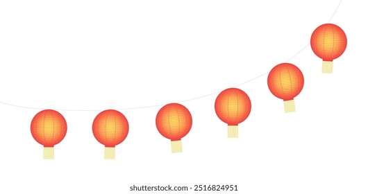 Traditional Chinese lanterns, palace lanterns hanging illustration. Isolated vector. Flat style design. Festive holiday clip art. Mid Autumn Festival, Lunar New Year card, banner, poster element