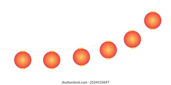 Traditional Chinese lanterns, palace lanterns hanging illustration. Isolated vector. Flat style design. Festive holiday clip art. Mid Autumn Festival, Lunar New Year card, banner, poster element