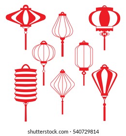 Traditional Chinese lanterns set in a flat style isolated on white background