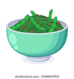 Traditional Chinese lentil and pea soup vector illustration. Asian street food dish in bowl isolated on white. Asian or Pan Asian food concept