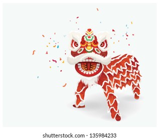 Traditional Chinese lion dance festival background.