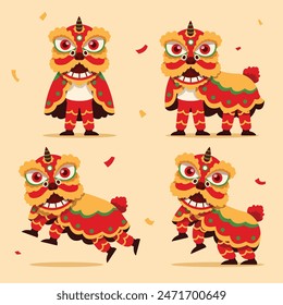 Traditional chinese lion dance performance illustration. Suitable for chinese new year theme.