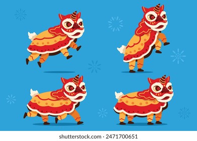 Traditional chinese lion dance performance illustration. Suitable for chinese new year theme.