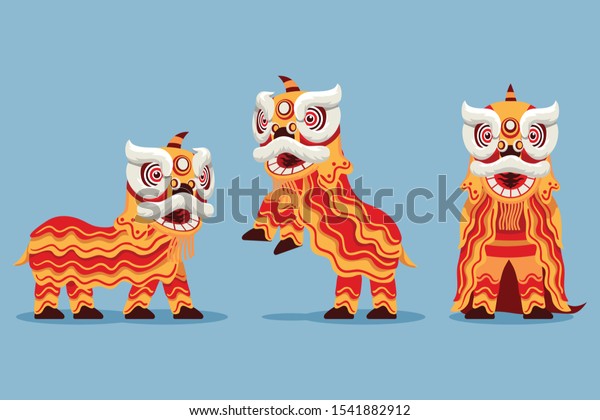 中国の伝統的な獅子舞のイラスト 中国の新年のテーマに適しています のベクター画像素材 ロイヤリティフリー