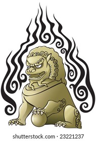 Traditional Chinese lion, temple and tomb guard, vector illustration