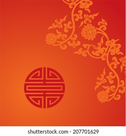 Traditional Chinese lotus and symbol red background