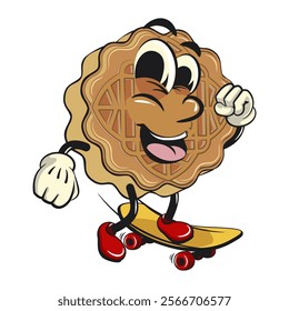 traditional chinese moon cake cartoon isolated vector illustration character mascot playing skateboard, work of hand drawn