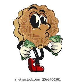 traditional chinese moon cake cartoon isolated vector illustration character mascot carrying money while whistling, work of hand drawn