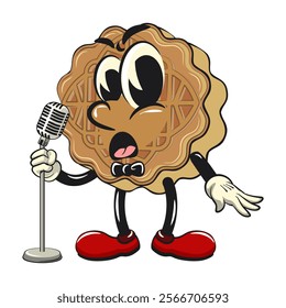 traditional chinese moon cake cartoon isolated vector illustration character mascot on front of the mic become a stand up comedian, work of hand drawn