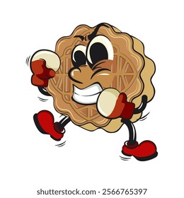 traditional chinese moon cake cartoon isolated vector illustration character mascot practicing boxing wearing boxing glove, work of hand drawn