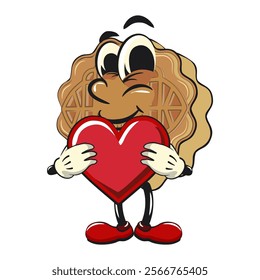 traditional chinese moon cake cartoon isolated vector illustration character mascot hold the heart with love, work of hand drawn