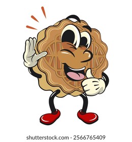 traditional chinese moon cake cartoon isolated vector illustration character mascot wave your hand and give a thumbs up sign, work of hand drawn