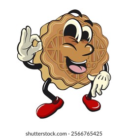 traditional chinese moon cake cartoon isolated vector illustration character mascot dancing while giving the okay sign, work of hand drawn