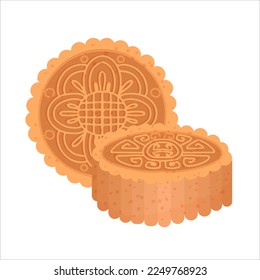 Traditional Chinese moon cake, Happy Mid Autumn Festival cakes have different patterns. Vector illustration isolated on white background