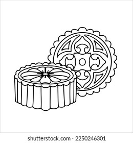Traditional Chinese moon cake, Happy Mid Autumn Festival cakes have different patterns. Line vector illustration isolated on white background