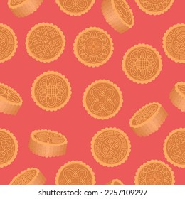 Traditional Chinese moon cake, Happy Mid Autumn Festival cakes have different patterns. Vector illustration isolated on white background