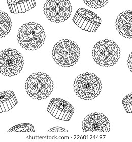 Traditional Chinese moon cake, Happy Mid Autumn Festival cakes have different patterns. Vector illustration isolated on white background