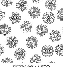 Traditional Chinese moon cake, Happy Mid Autumn Festival cakes have different patterns. Vector illustration isolated on white background