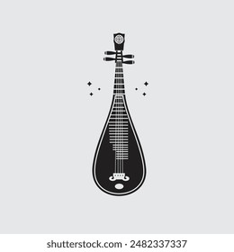 Traditional Chinese musical instrument logo illustration, pipa silhouette suitable for music store and community	
