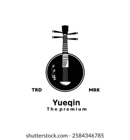 Traditional Chinese musical instrument logo illustration, yueqin silhouette