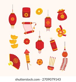 Traditional Chinese New Year Elements and Decorations Illustrations Collection