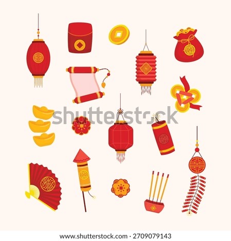 Traditional Chinese New Year Elements and Decorations Illustrations Collection