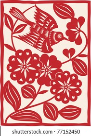 Traditional Chinese Paper Cutting. Flying Bird. Vector