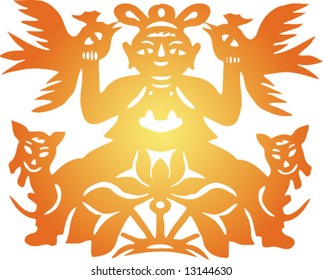 Traditional Chinese Paper-cut, pasted on window at spring festival or when couple get married, very Popular in Northwest China, as a culture passed down for generations