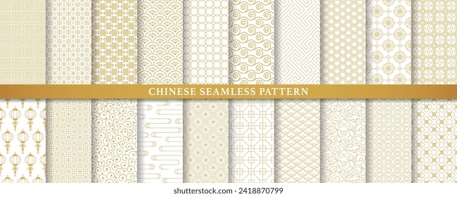 Traditional Chinese pattern. Golden seamless pattern collection.